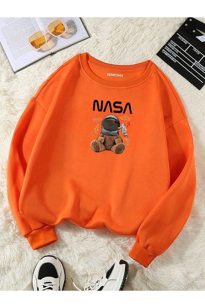 BENROMA Φούτερ Unisex Teddy Bear με στάμπα μεγάλου μεγέθους - Crew Neck