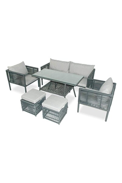 VAVRATTAN New York Xl Rattan Bahçe Balkon Oturma Takımı Taş Gri