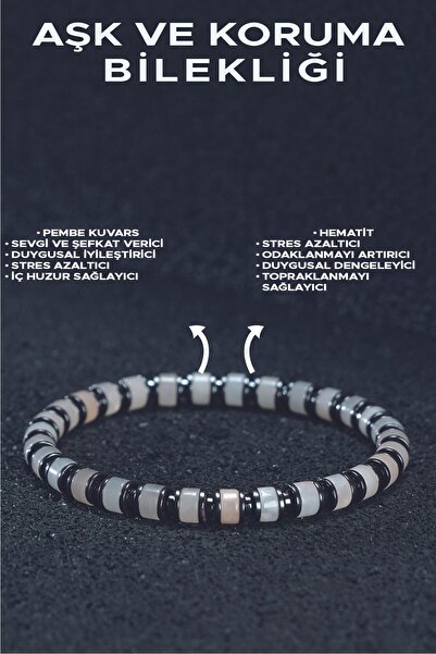 Love and Protection Bracelet - Pink Quartz and Hematite - Spiritual Peace and Love Combination
