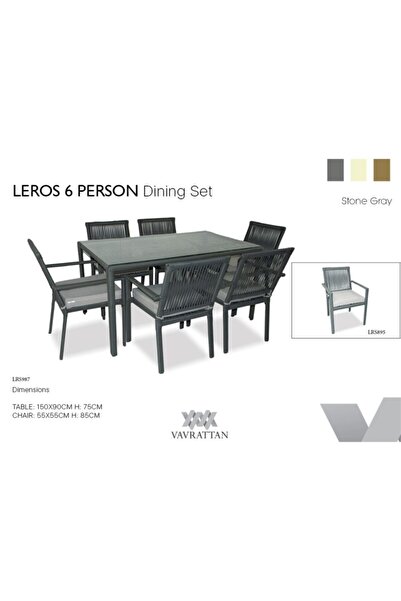 VAVRATTAN Leros Rattan 6 Kişilik Yemek Takımı-taş Gri
