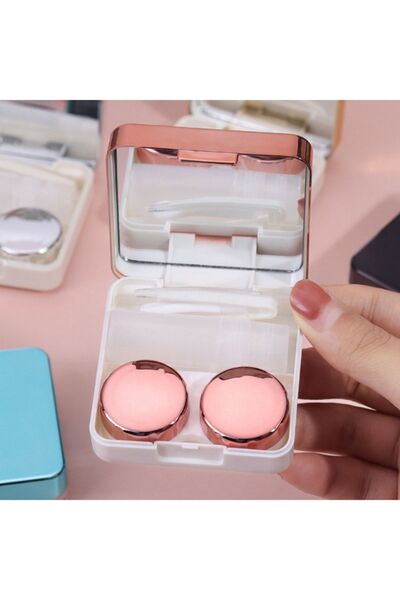 Singularis Rose Aynalı Seyahat Lens Kutusu - Solüsyon Kabı, Cımbız, Vantuz Aparatı, L-r Lens Hazneleri