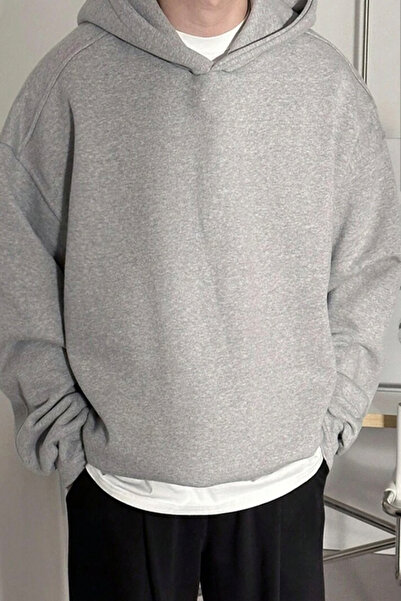 North London Ανδρική φούτερ με κουκούλα τριών κλωστών, γκρι φούτερ με τρεις κλωστές