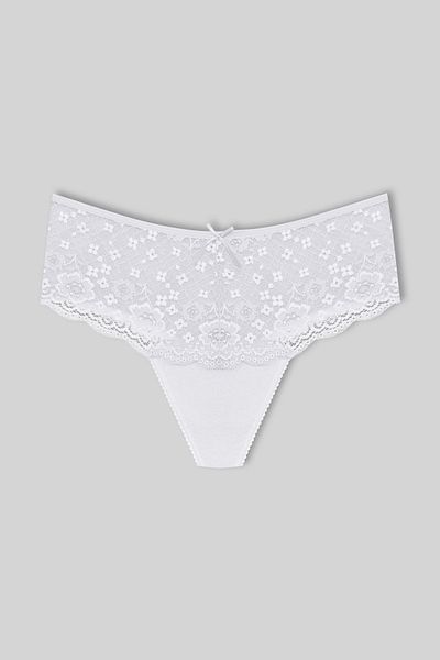 HNX White Cotton Lace Front High Waist Large Size Thong Women's Panties