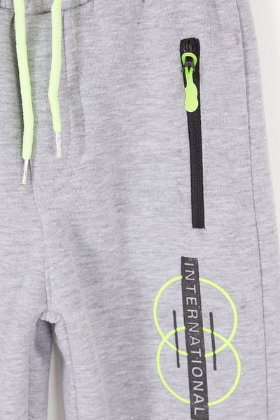 Cansın Mini Gray Zippered Pocket Text Printed Boy's Ribbed Sweatpants 17048