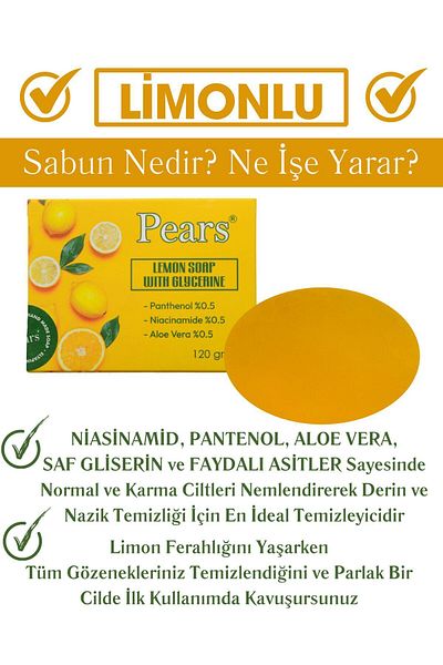 Pears Lemon Soap with Glycerin 120 gr - Lemon Soap With Glycerin 120 gr
