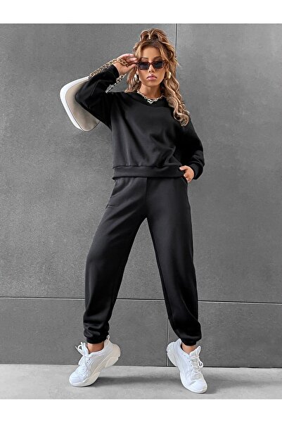 MODAVİBE Μαύρο Γυναικείο Σετ Φόρμας Modavibe - Με λαιμόκοψη ουράλισσα