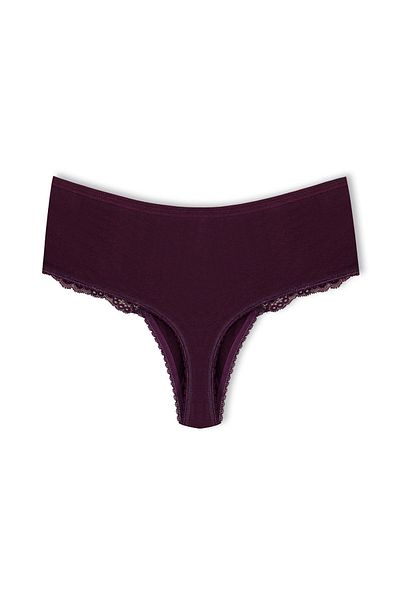 HNX Purple Cotton Lace Front High Waist Large Size Thong Women's Panties