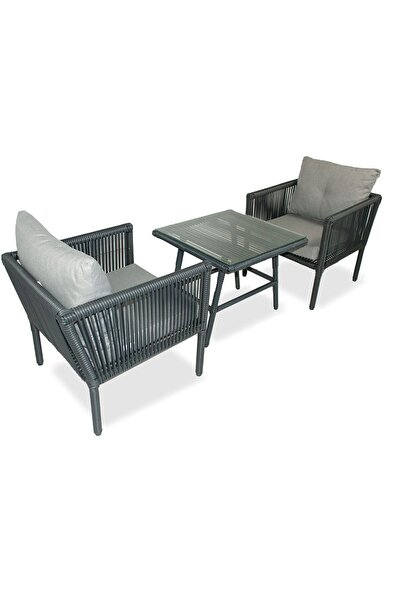 VAVRATTAN Shangai Bistro Rattan Bahçe Balkon Oturma Takımı Taş Gri 1 1 Sehpa