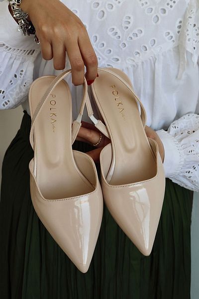 POLKA STORE Blush špičaté, krátké, blokové podpatky dámské boty