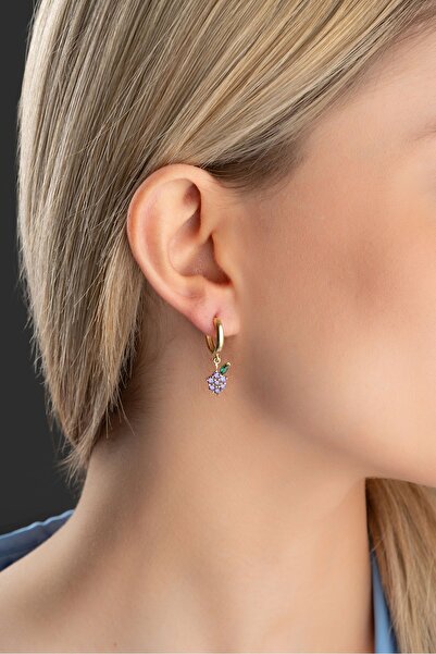 Nereze 925 Ayar Gümüş Gold Kaplama 10 mm Sallantılı Üzüm Küpe