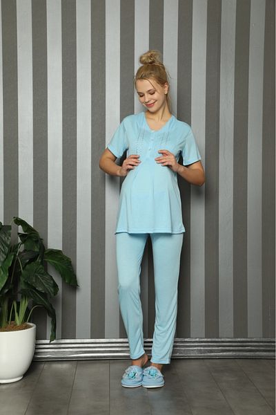 ERDENİZ TEKSTİL Maternity-pregnant Short Sleeve Button Collar Pajamas Set