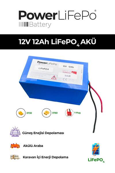PowerLiFePo Battery 12V 12Ah LiFePO4 Akü Solar Batarya Paketi
