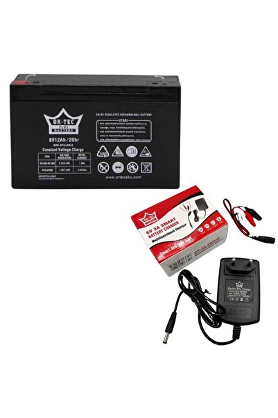 ORTEC 6V 12AH Bakımsız Kuru Akü - Ortec 6V 3A Akü Şarj Aletli Set