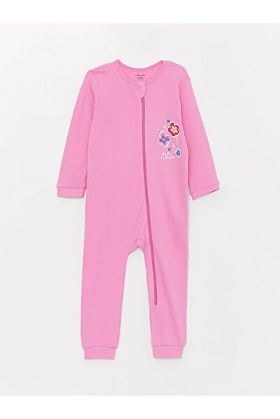 LC Waikiki LCW baby Açık Pembe Baskılı Bisiklet Yaka Baskılı Kız Bebek Tulum 2'li