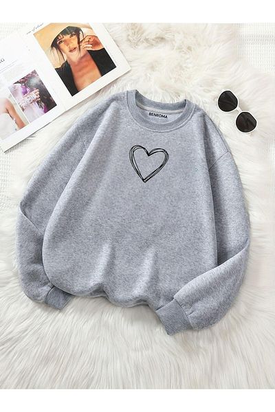 BENROMA Φούτερ Unisex Oversize - Heart Printed, Crew Neck