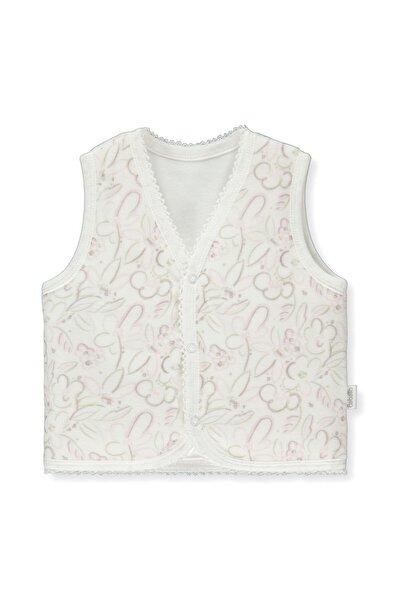 Bebetto Baby Girl Violets And Roses Velvet Vest Ecru T 3245