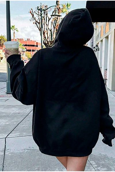 Benisengiydir BlackOversizeHooded Women'sSweatshirt-FaithoverFearPrinted