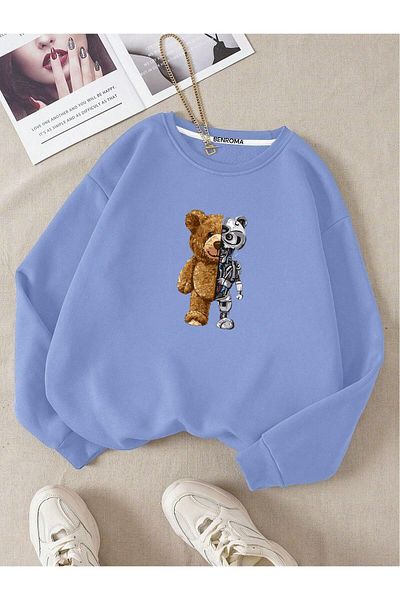 BENROMA Hanorac oversize unisex cu imprimeu Robokit - Decolteu