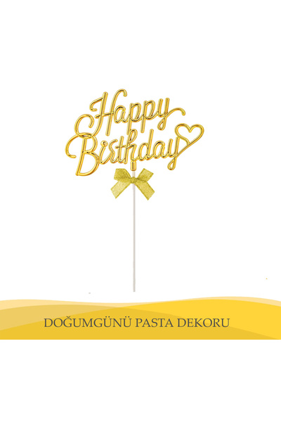 Partimarka Gold Metalik Pasta Üzeri Happy Birthday Yazısı