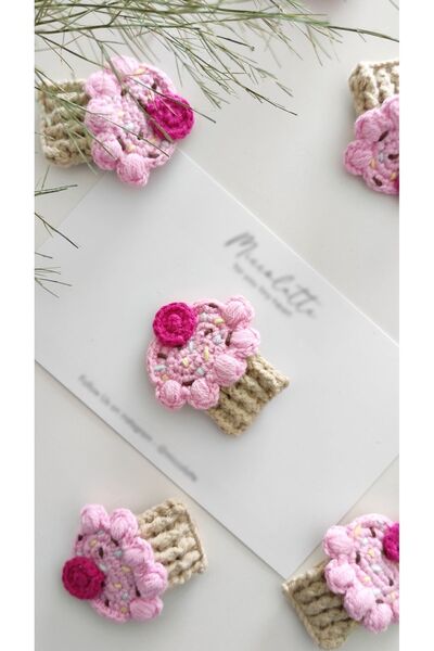 Miccolatte Cupcake Figürlü El Örgüsü Saçsız Bebek Tokası