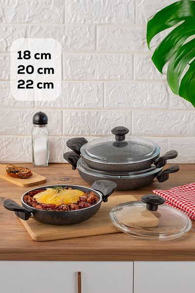 Porsima Galaxy 6 Piece Cast Iron Sahan Set - 4 Mm 6 Piece Cast Iron Sahan Set 18-20-22 Cm