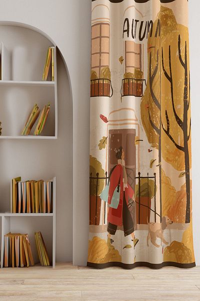 AYSHOME Ays Home - Autumn Patterned Young Room Background Curtain (Ebatina Attention Edinz)