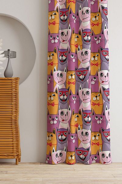 AYSHOME Ays Home Cat Patterned Background Curtain - Pay Attention to the Size