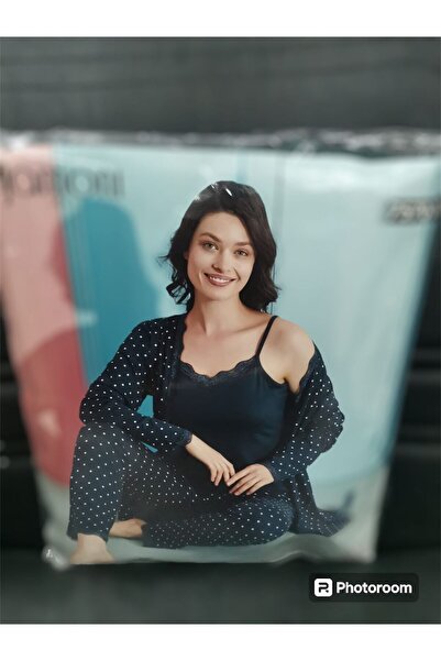 Pijamoni Трикотажний халат з деталями з міланської тканини Жіночий піжамний к...