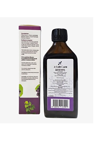 X-LabCure Siyah Üzüm Kabuk ve Çekirdek Ekstraktı 250 ml cam şişe, Flavonoid, Antioksidan