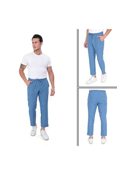 Sh Mağazacılık Pantaloni subțiri de vară pentru bărbați cu talie înaltă - Pantaloni largi, confortabili, din bumbac, până la gleznă
