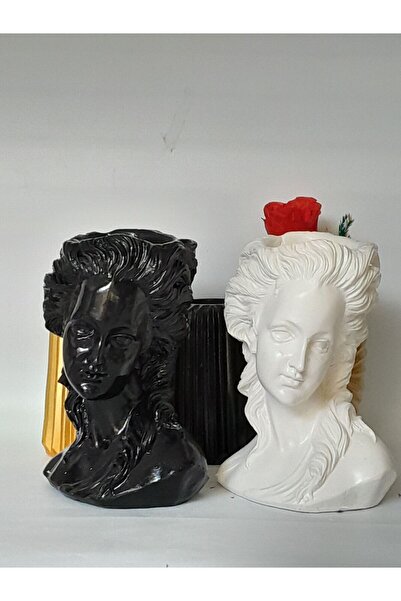 elvanhobi Julyet vazo, saksı 2 li siyah beyaz 21 cm