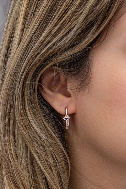 Nereze 925 Ayar Gümüş Rose Kaplama Göz U Model Küpe