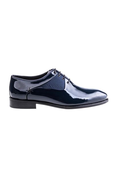 Platin Navy Blue Patent Leather Lace-Up Men's Classic Shoes