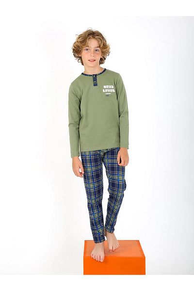 vitmo Boy's Pajama Set - Long Sleeve, 100% Cotton, Button Detail, Next Level