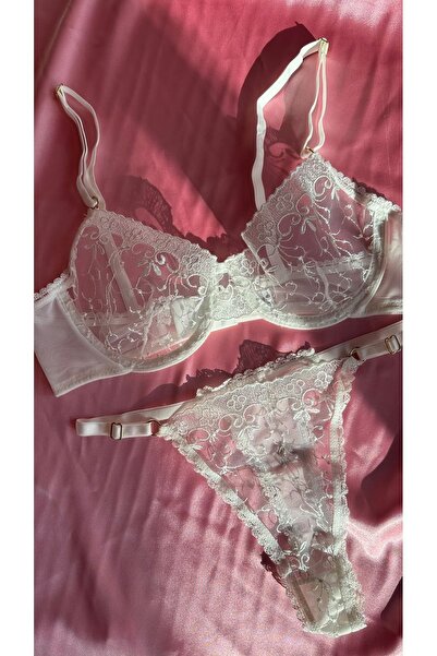 Butik Beyaz Dantelli Çeyiz Bralet Takım
