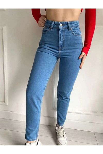 JILLY Дамски дънки Mom с висока талия Power Lycra - Peyda Medium Snow Blue, изключително удобни, кройка boyfriend