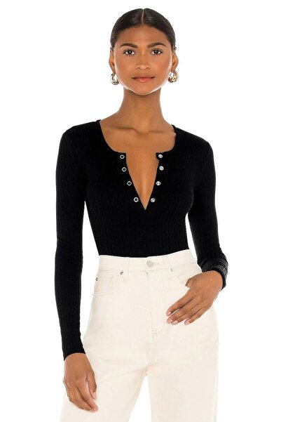 PERLAVİSTA Kadın Siyah Önü Çıt Çıt Kapamalı Çift Kat Ipek Jarse Bodysuit