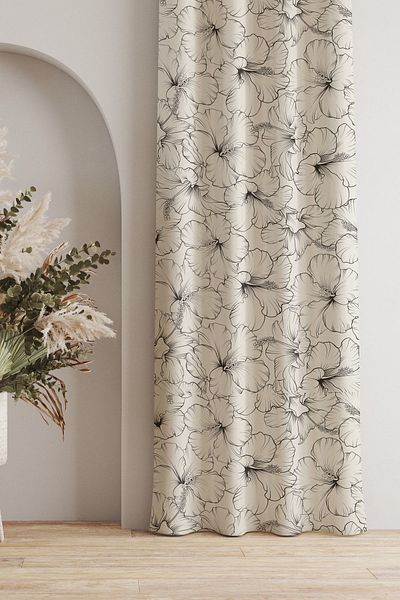 AYSHOME Ays Home Hibiscus Patterned Curtain - Ediniz Ebatina