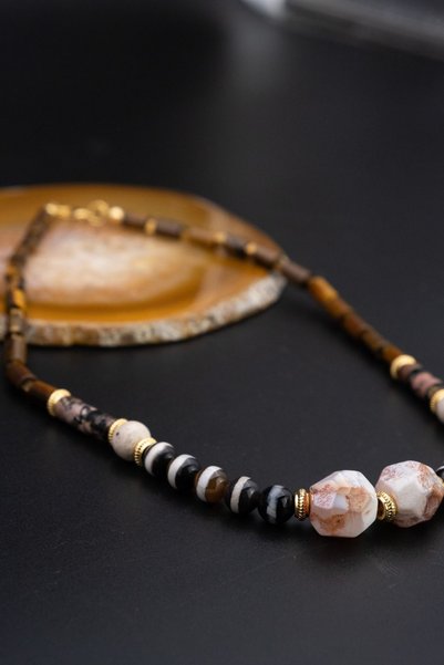 Serenite Pier Agate Lava and Nepal Stone Necklace