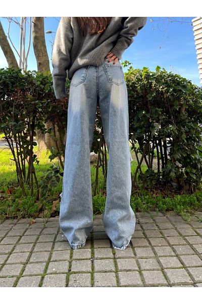 BİLBEC JEANS Y2k Stars Patch Detail Μπλε παντελόνι που πλένεται με χιόνι Day Light Star Detail Φαρδύ παντελόνι