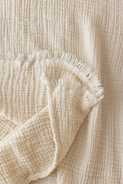 vivamaison 4 Layers Muslin Cotton Pique Bedspread - Double, Double Sided, Natural 220x240 Cm