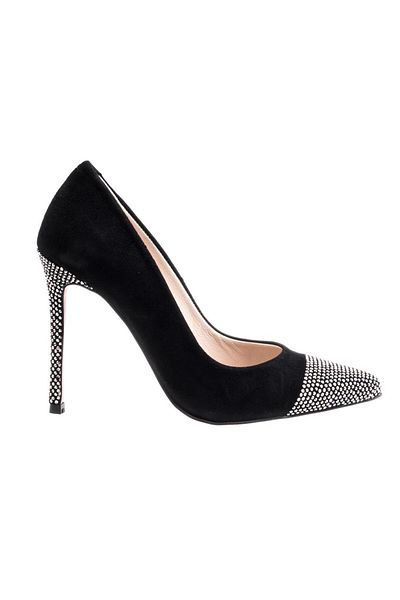 Platin Suede Black Stone Detailed Women's Stiletto