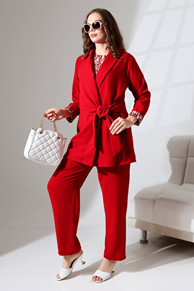 Mankens Fashion RedBeyzadeLarge Size CrepeSet-Setof Three