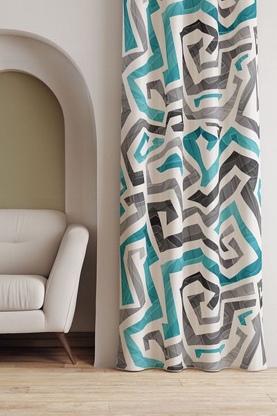 AYSHOME Ays Home - Turquoise Gray Geometric Background Curtain (please Pay Attention to Size)