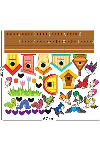 Pandas Sevimli Kuş Evleri Boy Cetveli Çocuk Odası Sticker