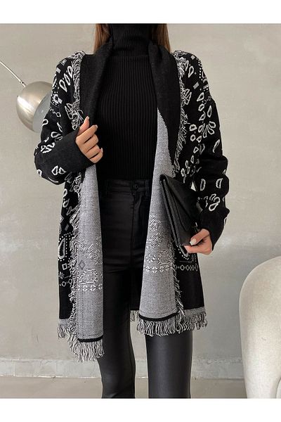 Elilook Cardigan de damă cu design cu ciucuri - Jacquard cu guler șal