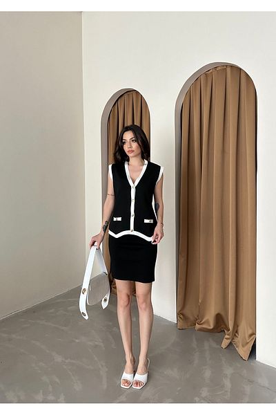 Elilook Premium Contrast Striped Women's Vest and Skirt Set