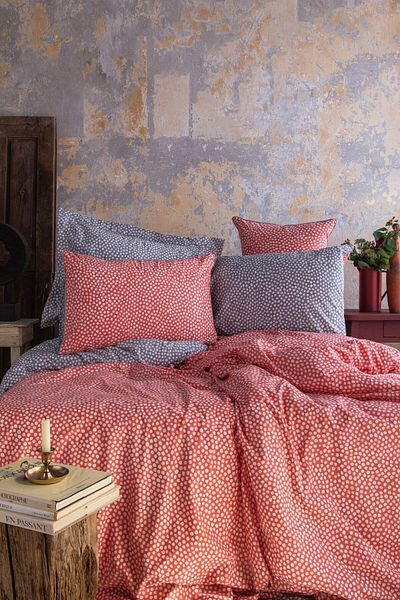 Leruum London طقم غطاء لحاف وغطاء وسادة منقط باللون البرتقالي مقاس 240 × 220 مقاس كبير - 4 قطع