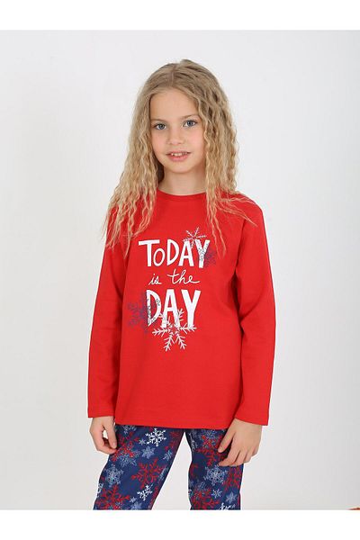 vitmo Girl's Long Sleeve 100% Cotton Pajama Set - Today