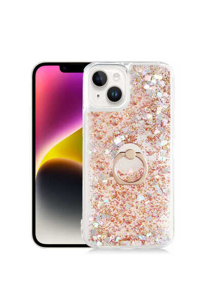 AQUA AKSESUAR Apple  iPhone 14 Plus Uyumlu Akışkan Simli Sıvılı Yüzüklü Parla...